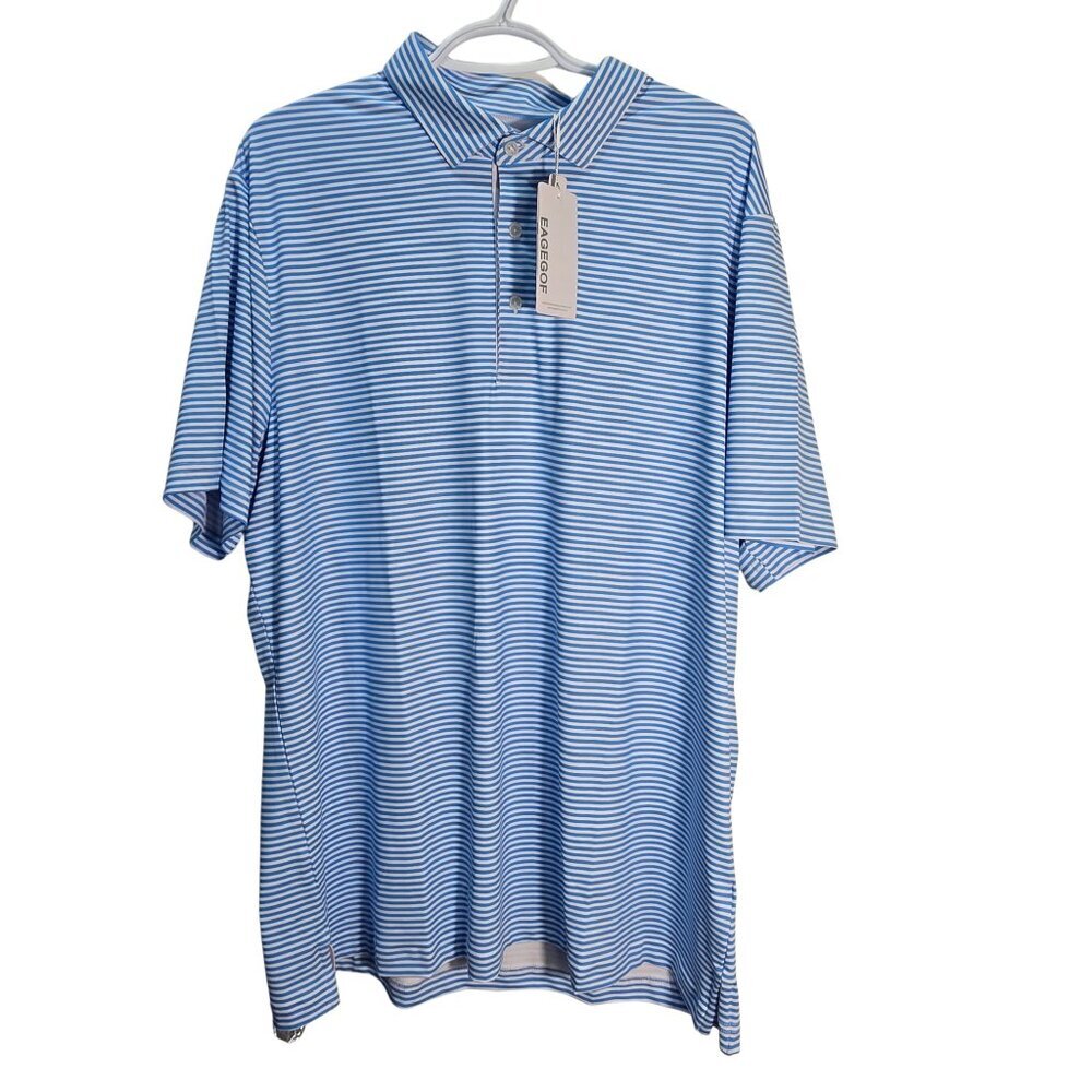 NWT Men's Blue & White Striped Performance Golf Polo Shirt | Medium